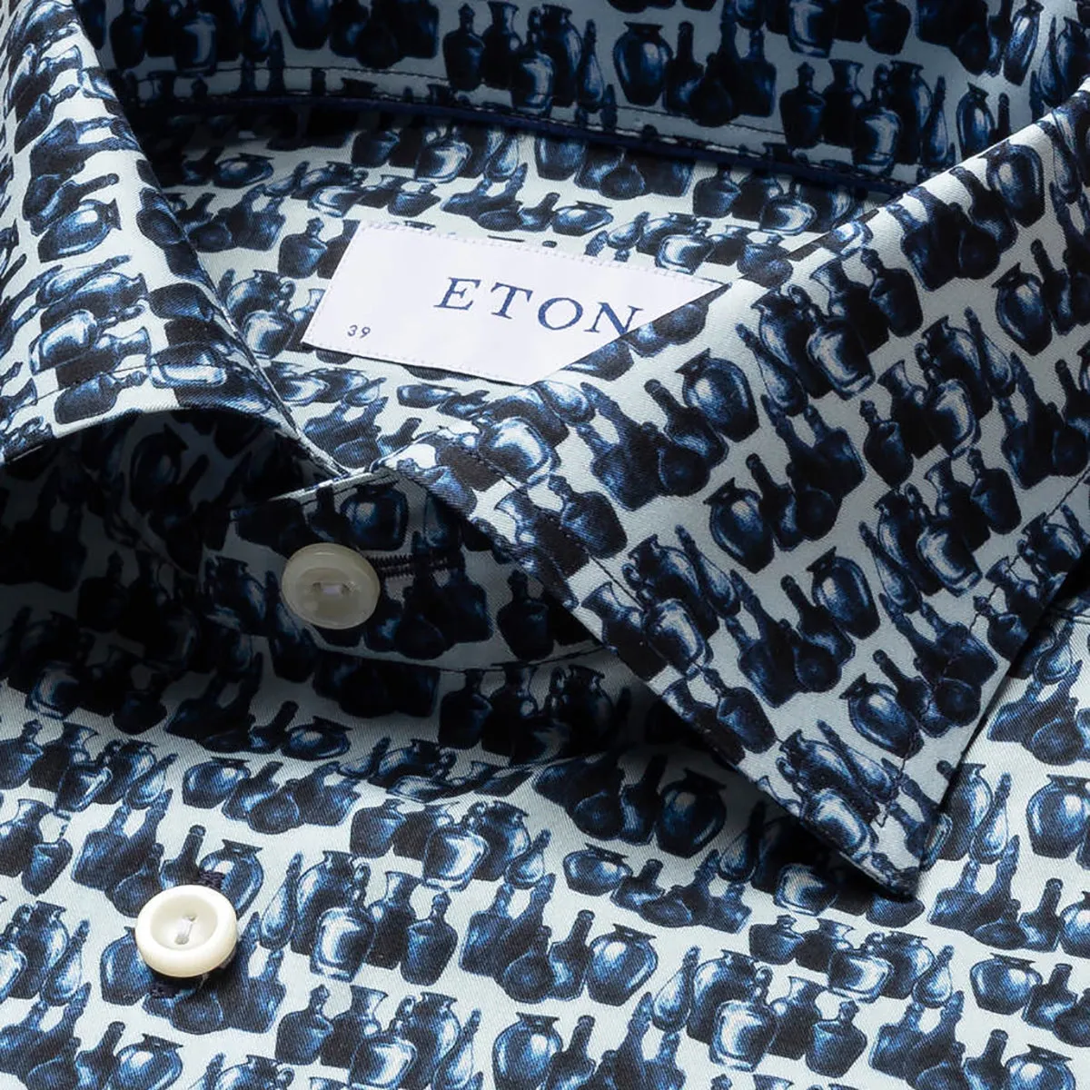 Eton - Navy Slim Fit Glass Print Shirt