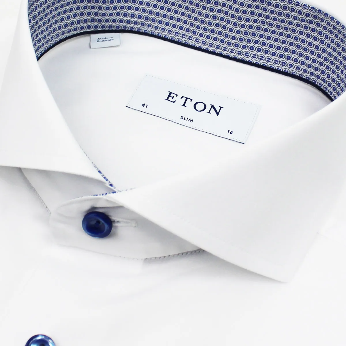 Eton white slim fit shirt with circle trim.