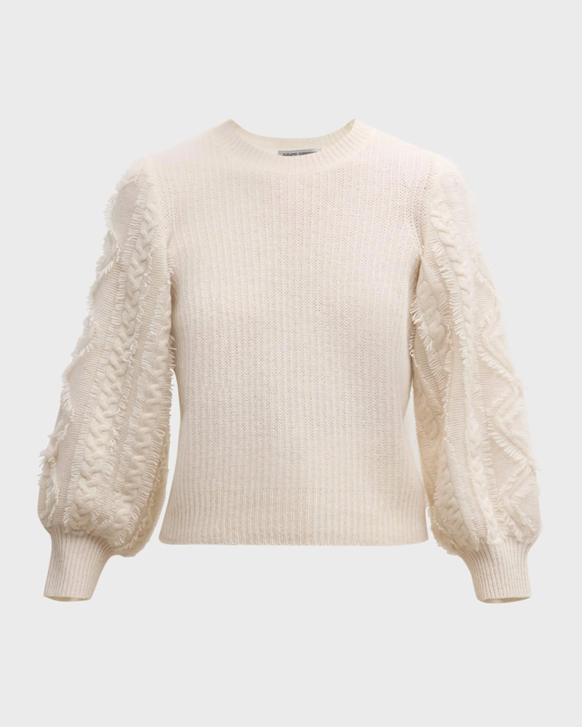 Fringed Puff-Sleeve Cashmere Sweater