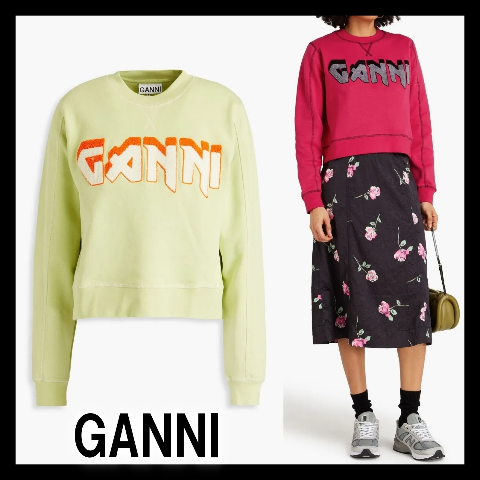 Ganni Crew Neck Street Style Long Sleeves 100% Cotton Logo - Available Now