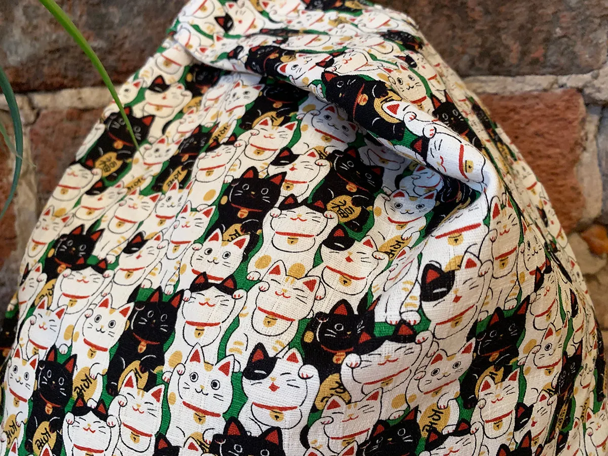 Handcrafted Japanese Knot Bag - Maneki-neko *Medium Size*