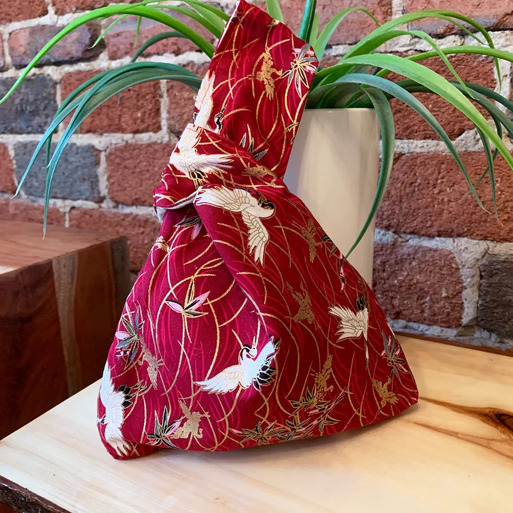 Handmade Japanese Knot bag - Crane Red *Small size*