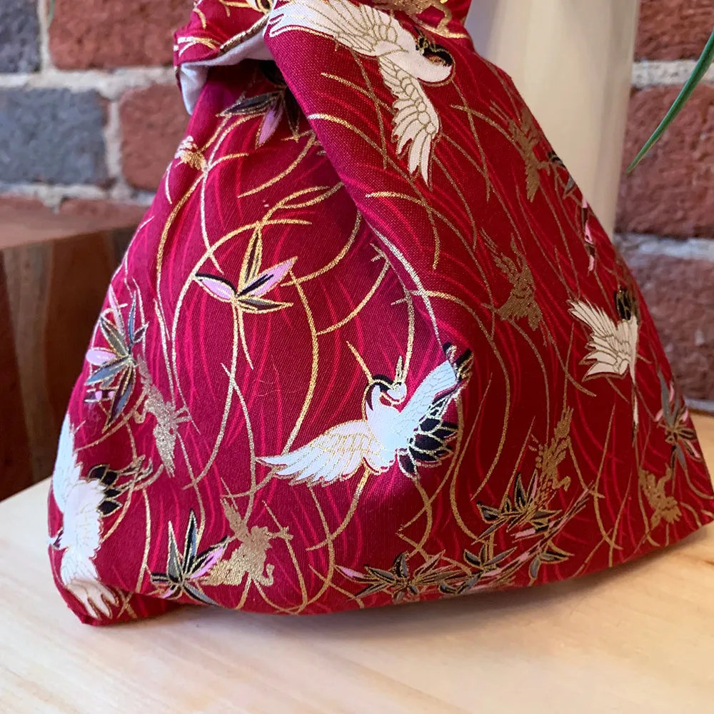 Handmade Japanese Knot bag - Crane Red *Small size*