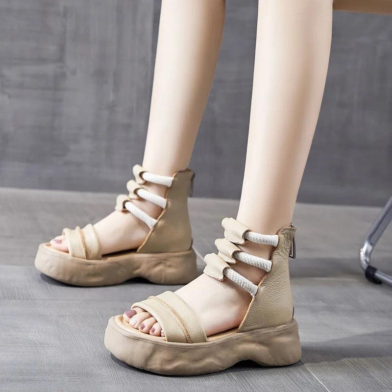 Handmade Leather Thick-soled Sandal Boots for Women - GO1244