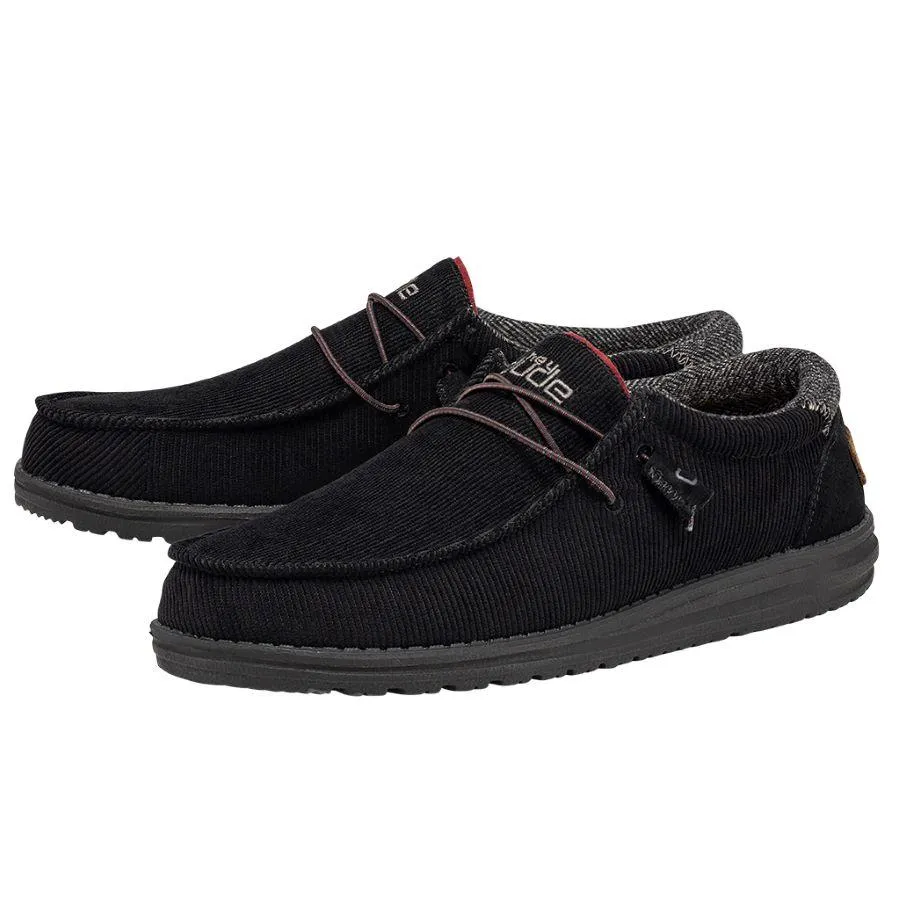 Hey Dude Mens Wally Corduroy Slip On Shoes- Jet Black