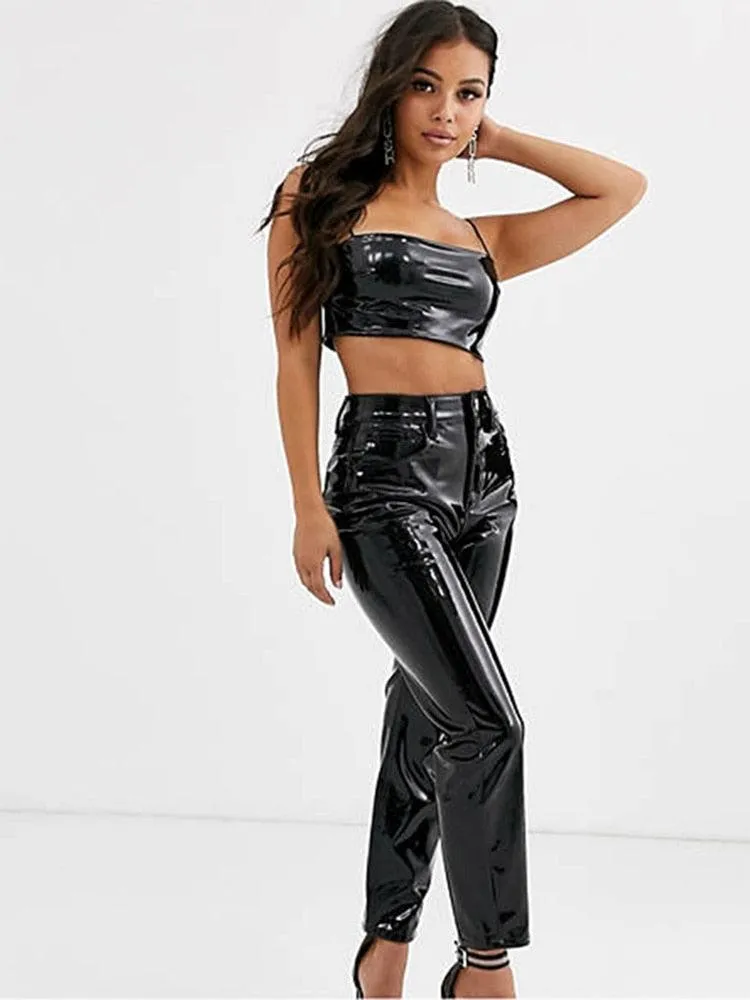 High Waist Patent Leather Bodycon Pants