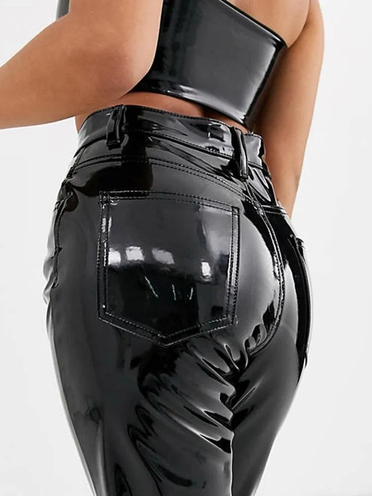 High Waist Patent Leather Bodycon Pants