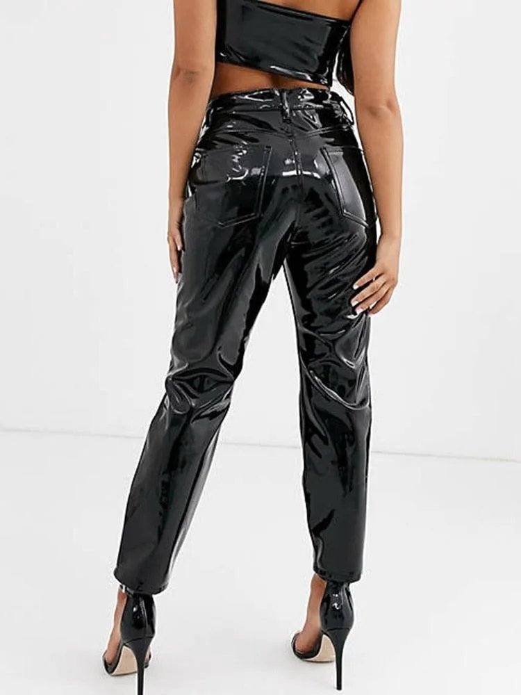 High Waist Patent Leather Bodycon Pants