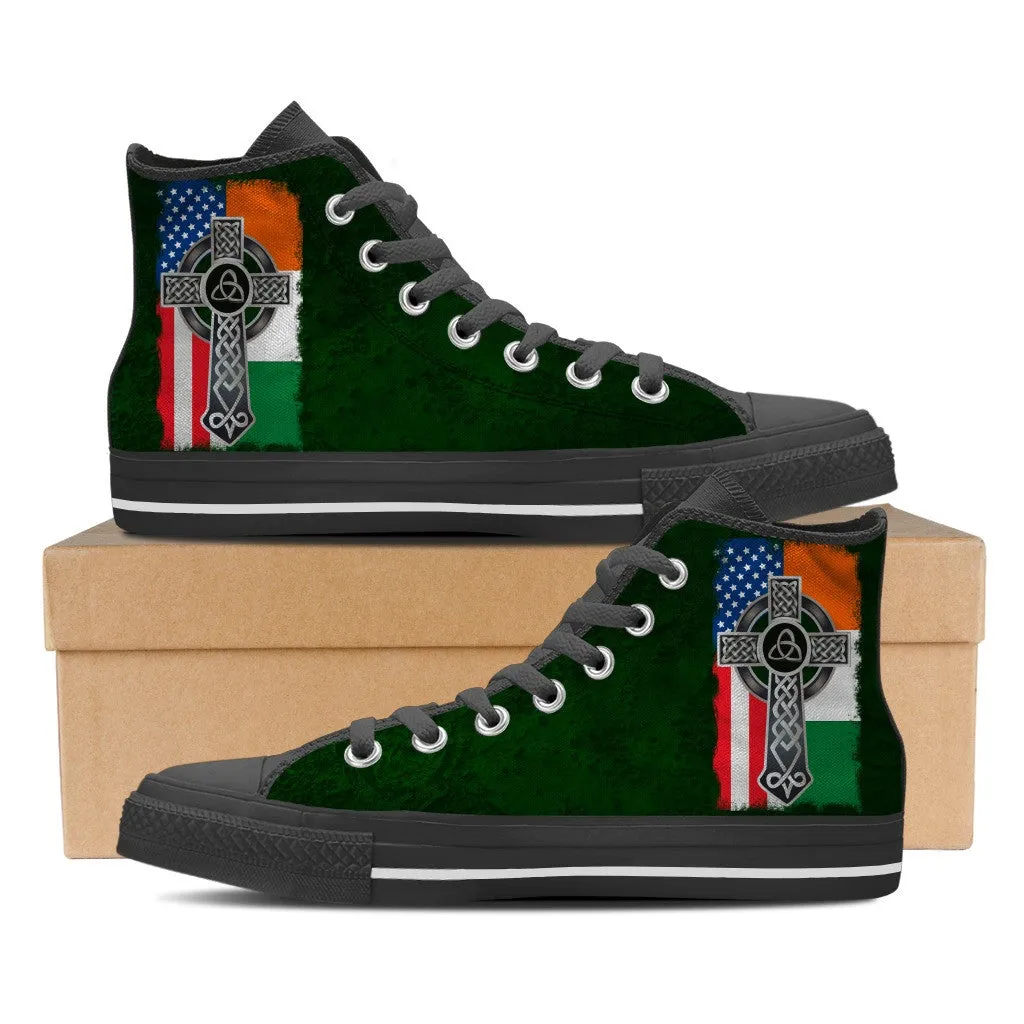 Irish St Patrick’s Day Converse Sneakers High Top Shoes Ireland Flag Irish American Pride Cross