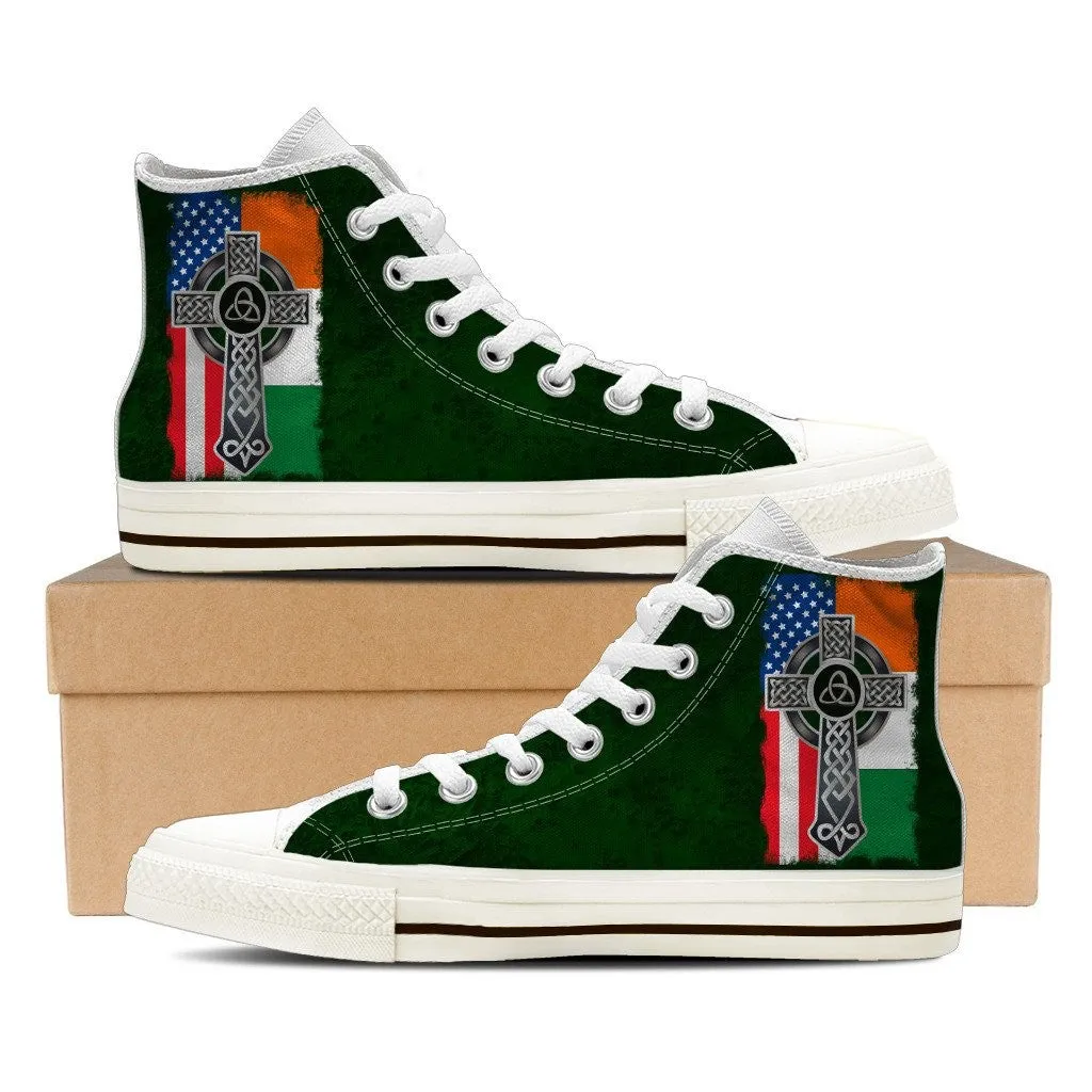 Irish St Patrick’s Day Converse Sneakers High Top Shoes Ireland Flag Irish American Pride Cross