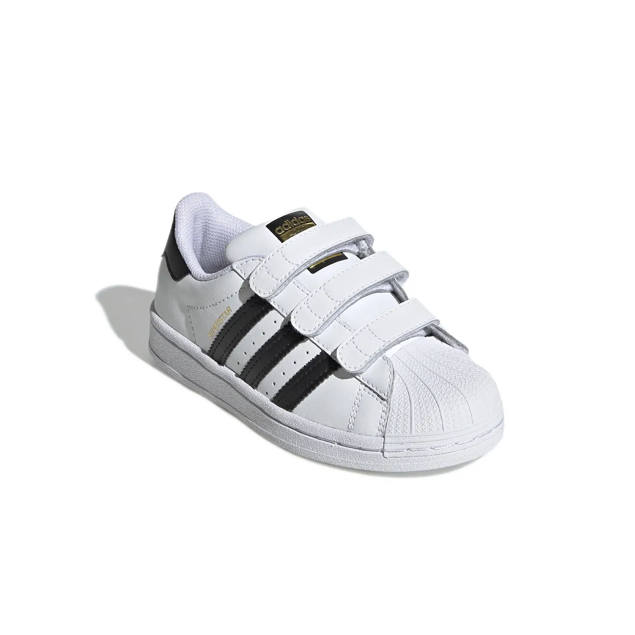 Kids white black sneakers.