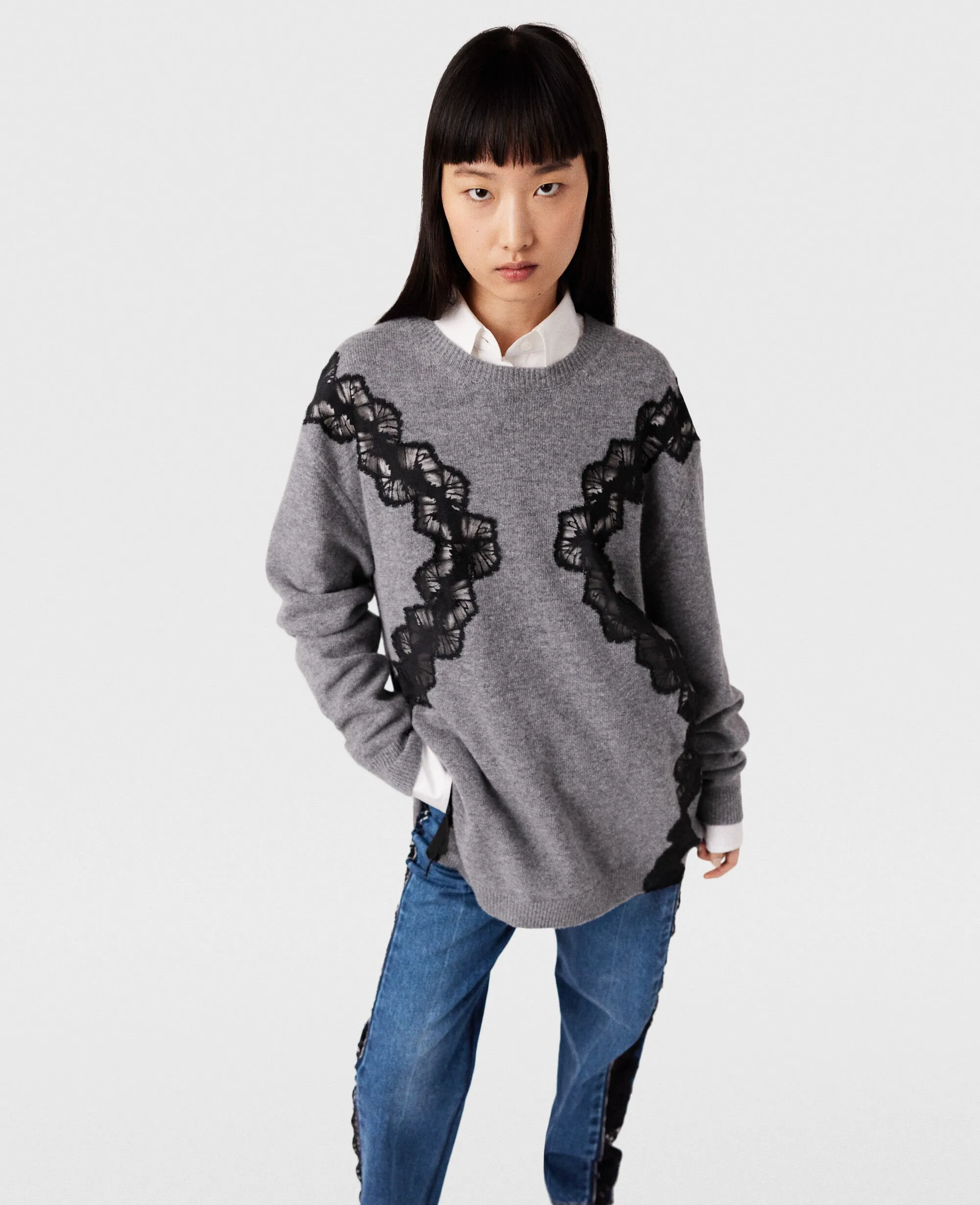 Lace Insert Long Sleeve Sweater