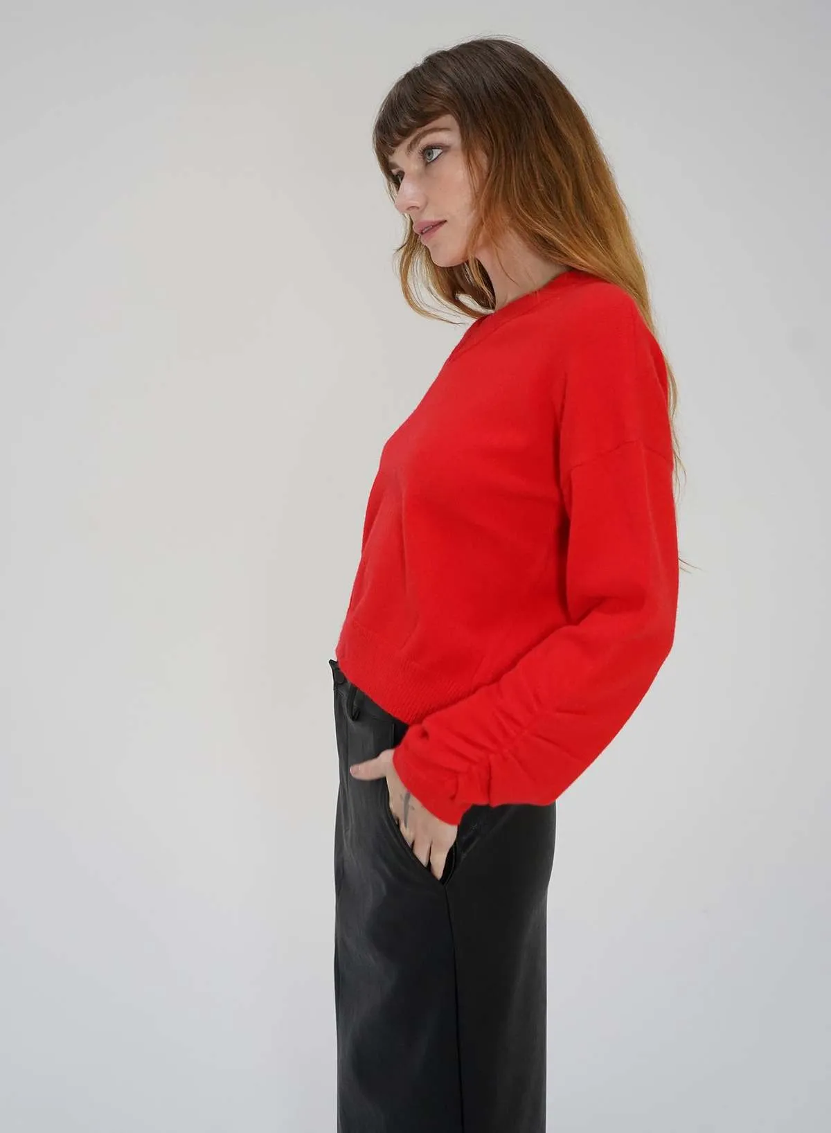 Latigo V Neck Sweater - Red