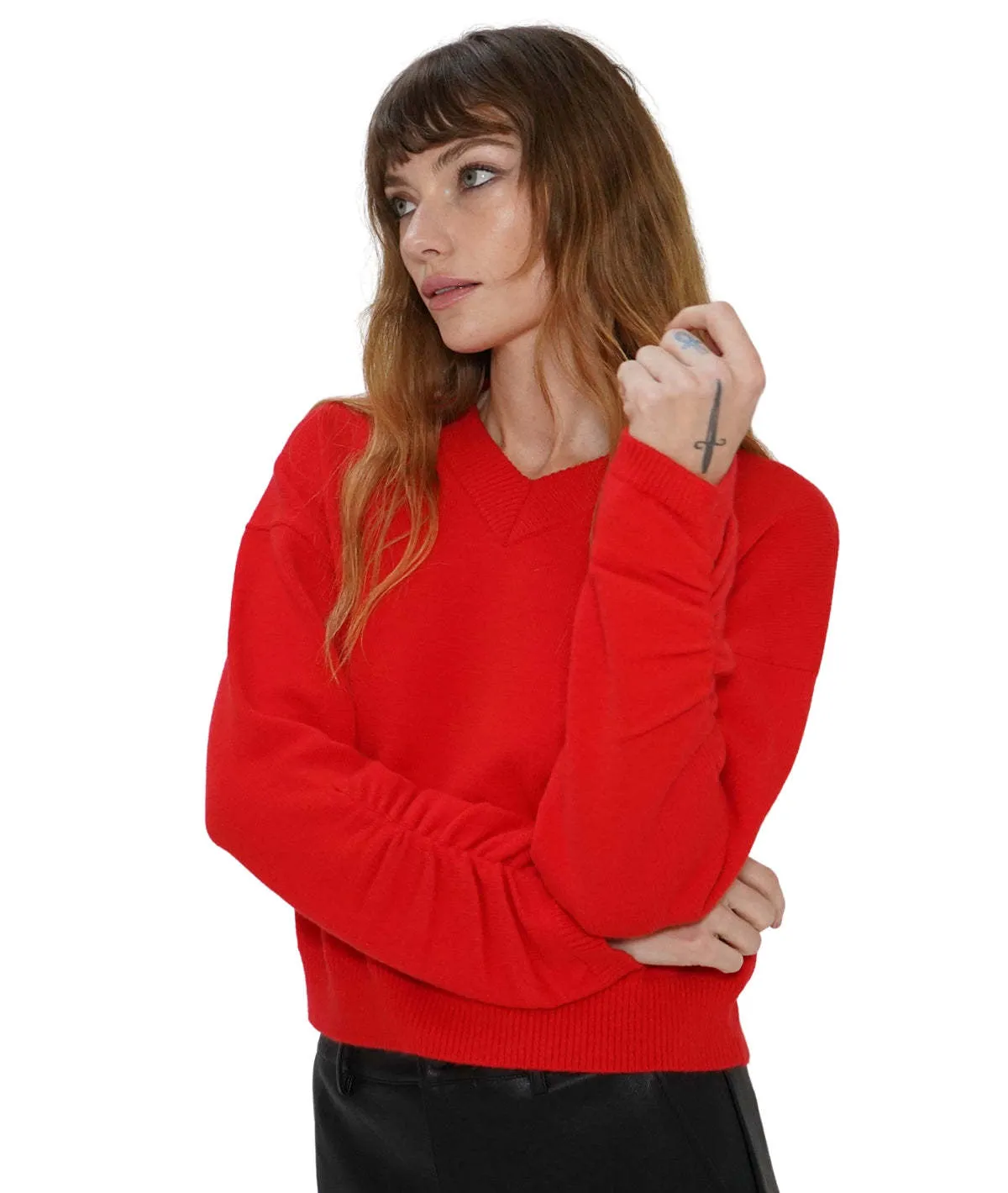 Latigo V Neck Sweater - Red