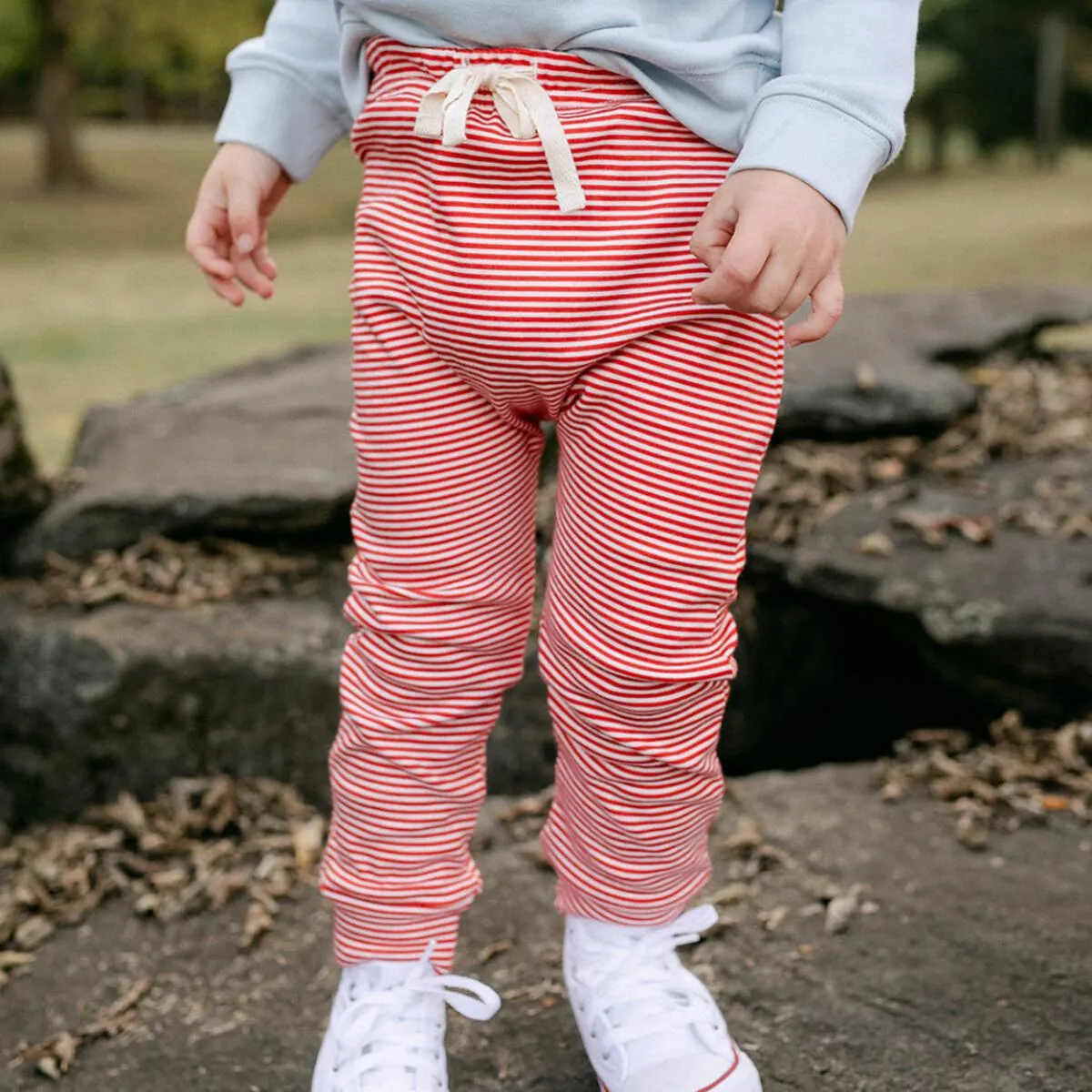 Little Paper Boat - Red Striped Knit Pants