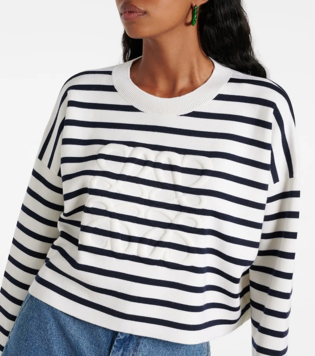 LOEWE | Crew Neck Striped Long Sleeve Cotton Logo