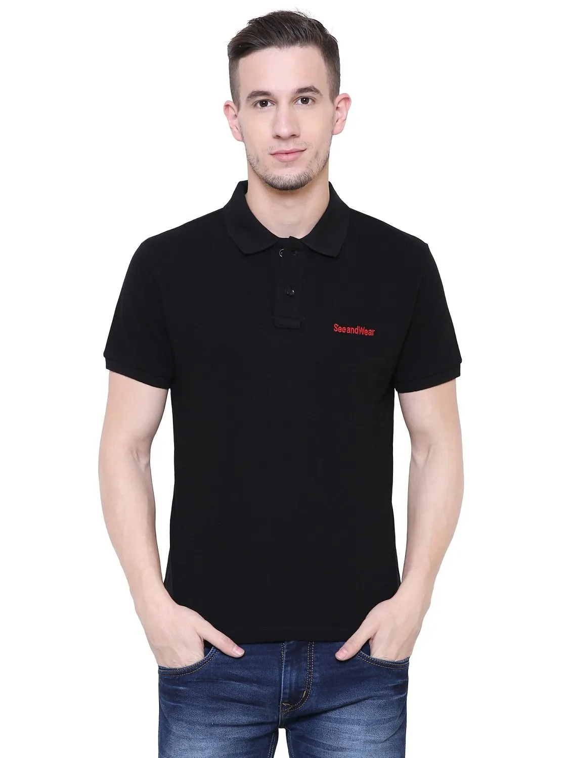 Men's Black Polo Collar T-Shirt by SeeandWear