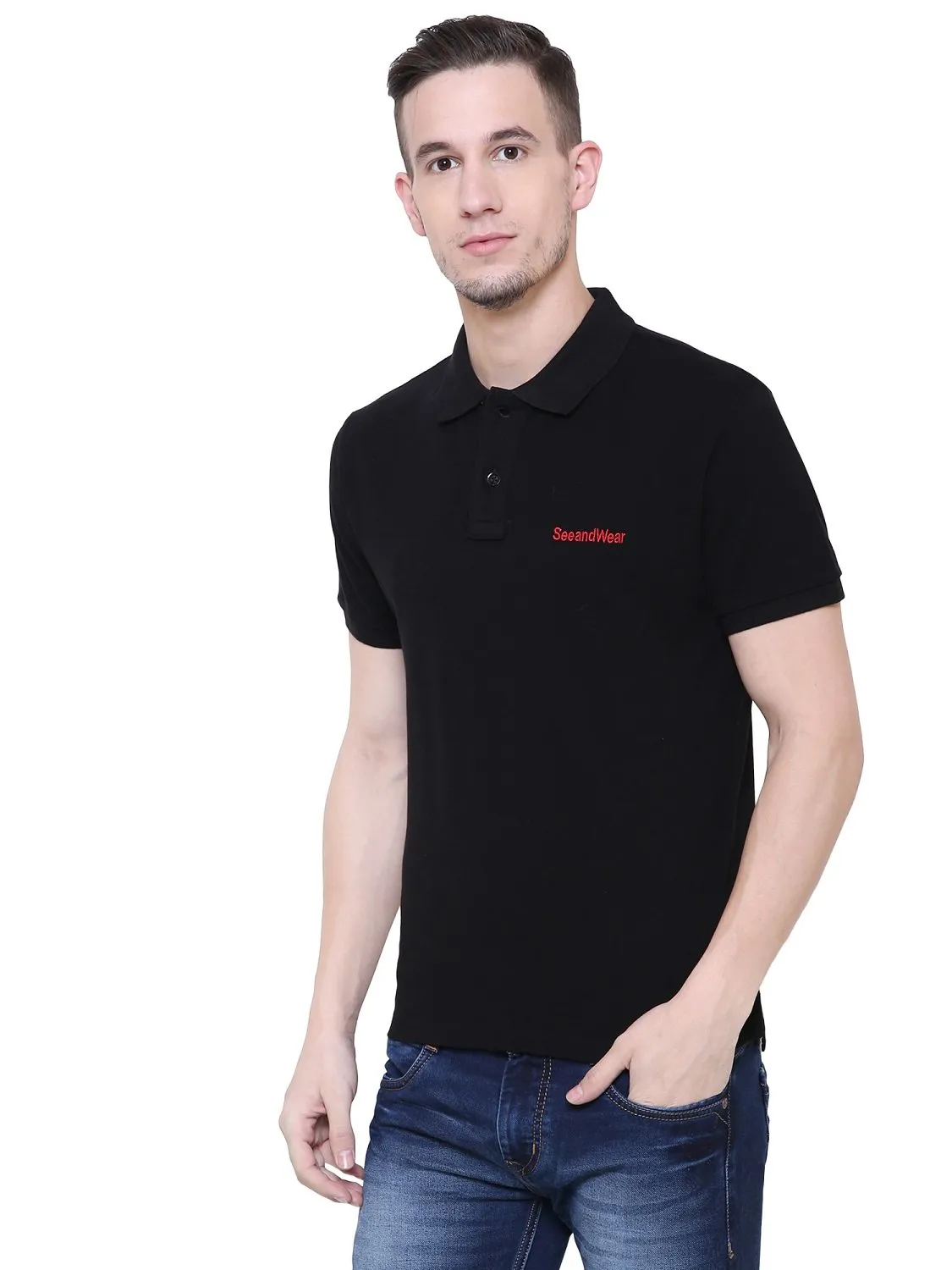 Men's Black Polo Collar T-Shirt by SeeandWear