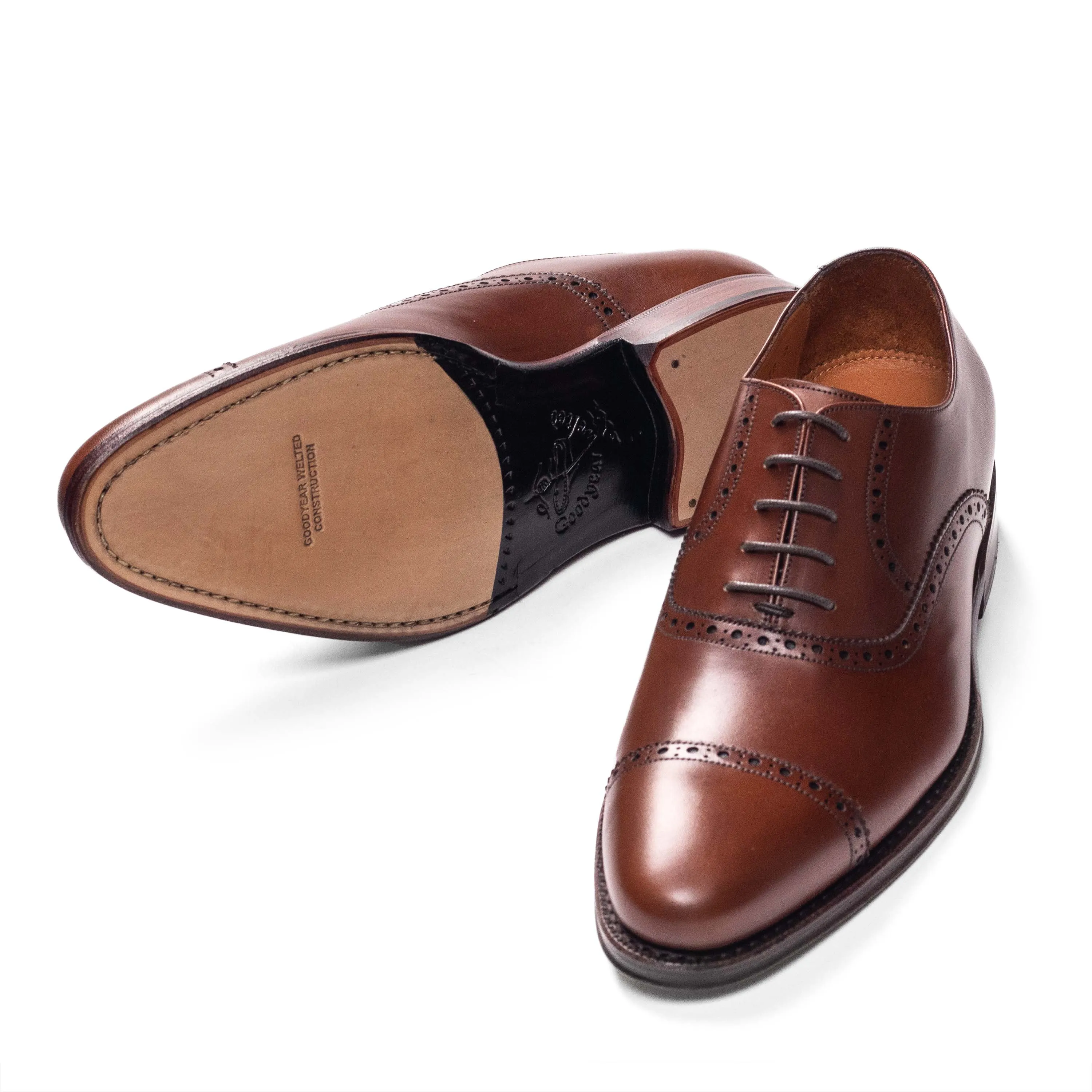 Men's Brogue Oxford Shoes in Cuoio Calf Leather - 98409.