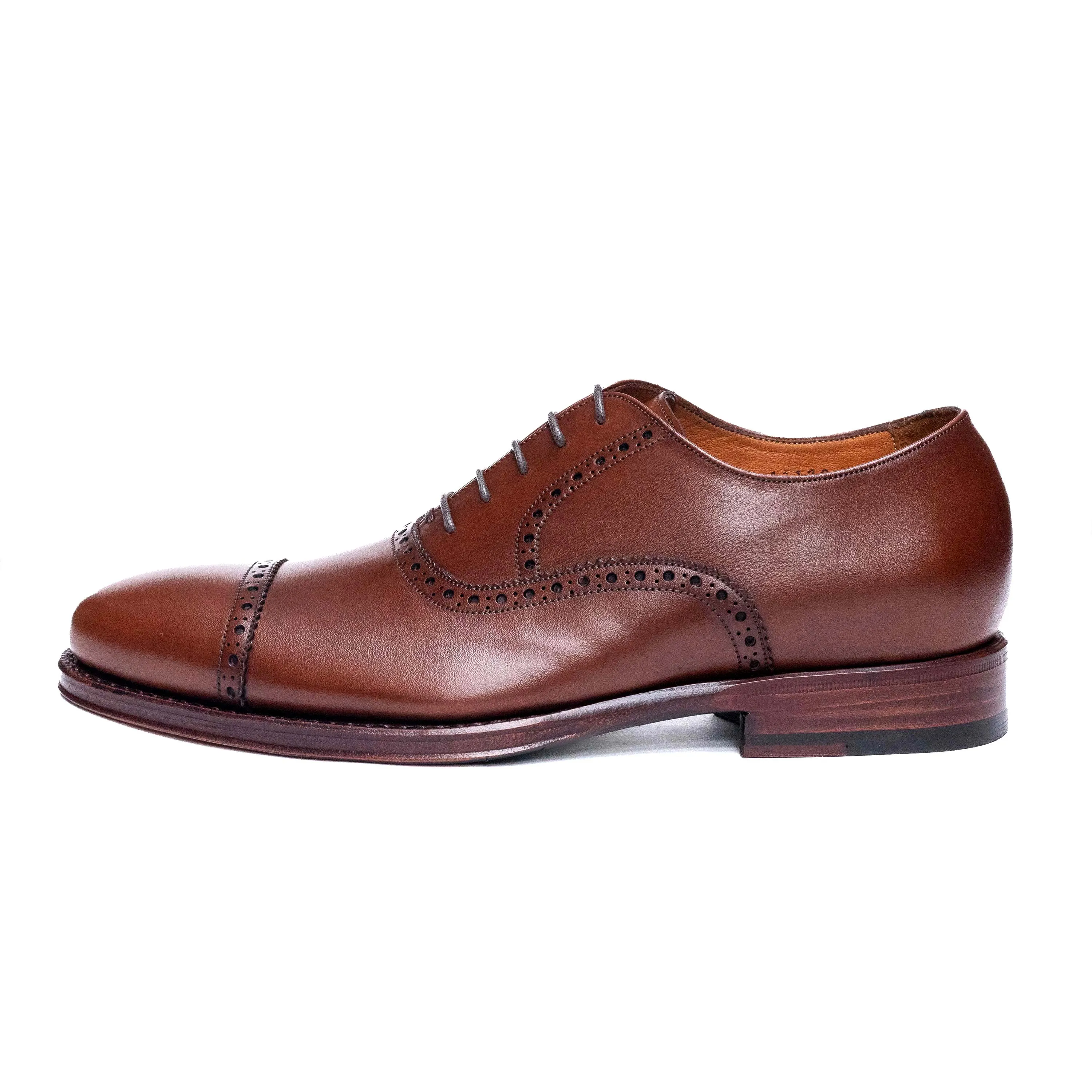 Men's Brogue Oxford Shoes in Cuoio Calf Leather - 98409.