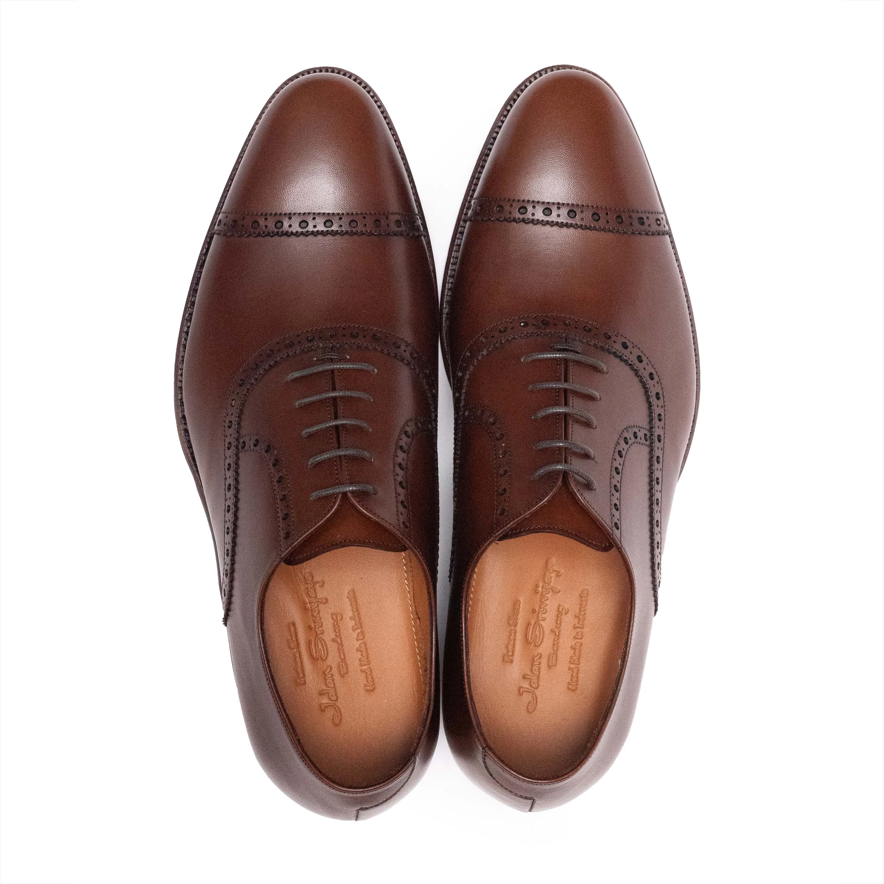 Men's Brogue Oxford Shoes in Cuoio Calf Leather - 98409.