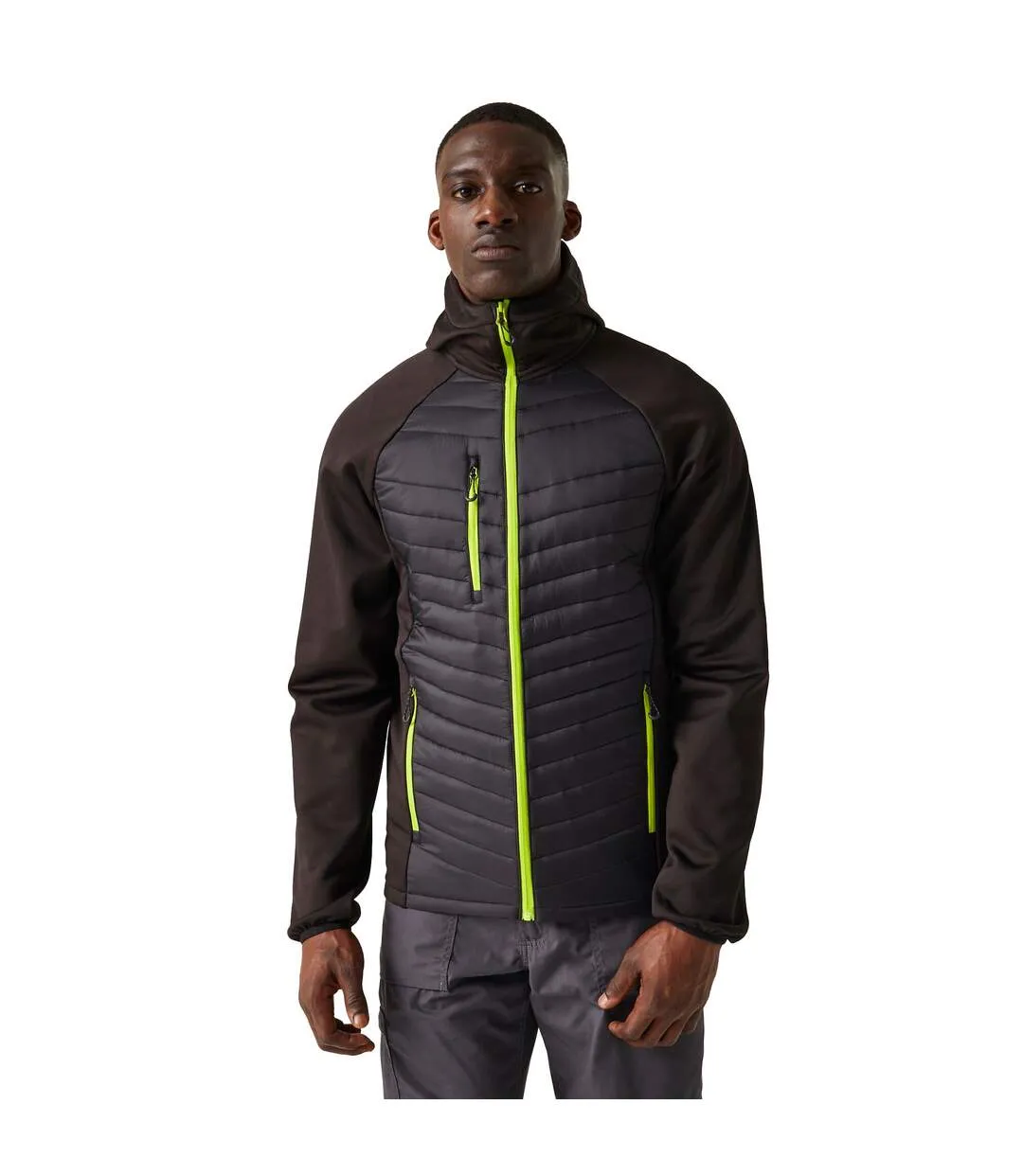 Mens navigate quilted hybrid jacket black/lime green Regatta