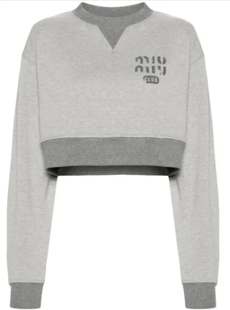 Miu Miu Crew Neck Street Style Long Sleeves Plain Cotton Logo