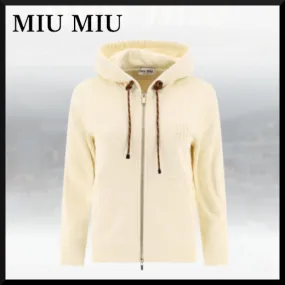 MiuMiu Long Sleeves Cotton Logo Hoodies & Sweatshirts | Street Style