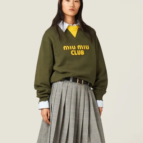 MiuMiu Street Style U-Neck Long Sleeve Plain Cotton Logo