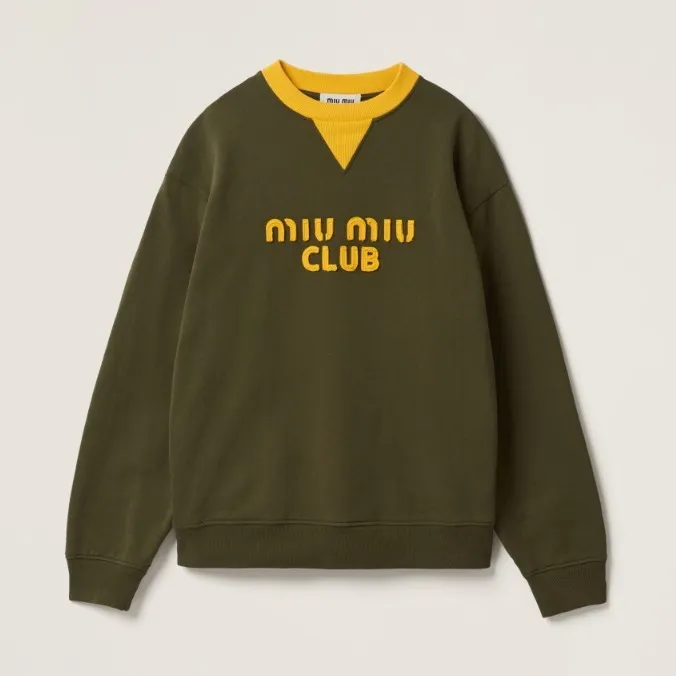 MiuMiu Street Style U-Neck Long Sleeve Plain Cotton Logo