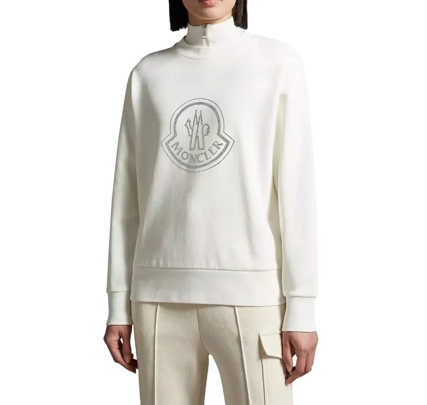 MONCLER crew neck plain cotton logo street style long sleeves for men's.