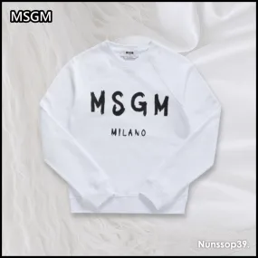 MSGM Crew Neck Long Sleeves Plain Cotton Logo - Street Style Collection