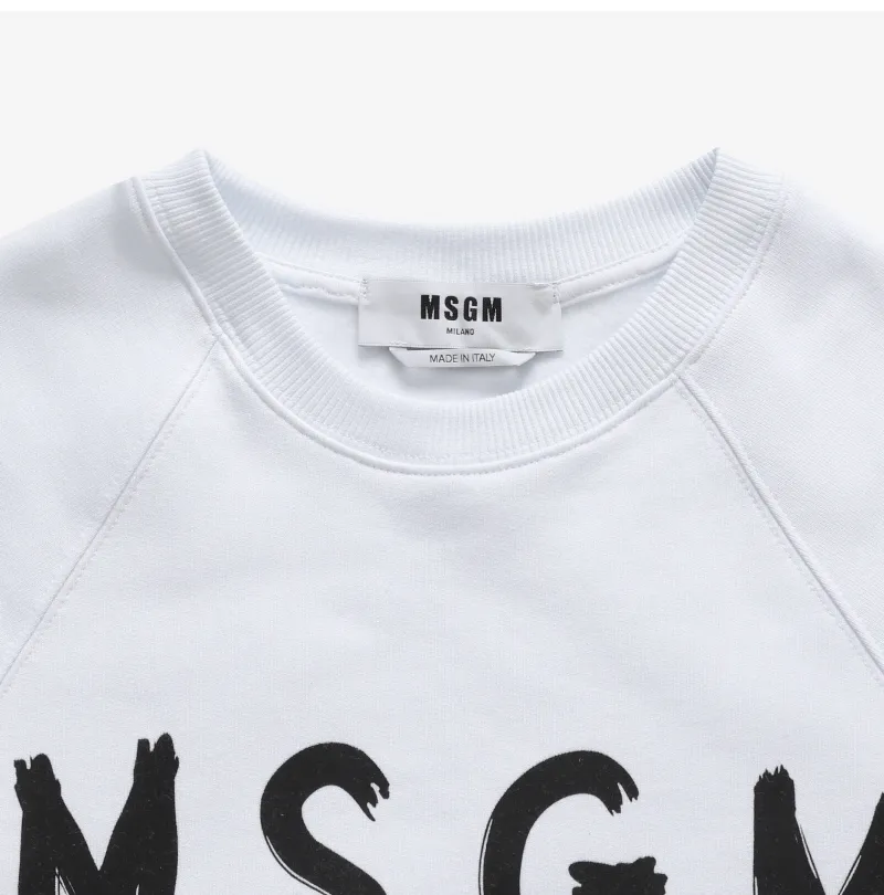 MSGM Crew Neck Long Sleeves Plain Cotton Logo - Street Style Collection