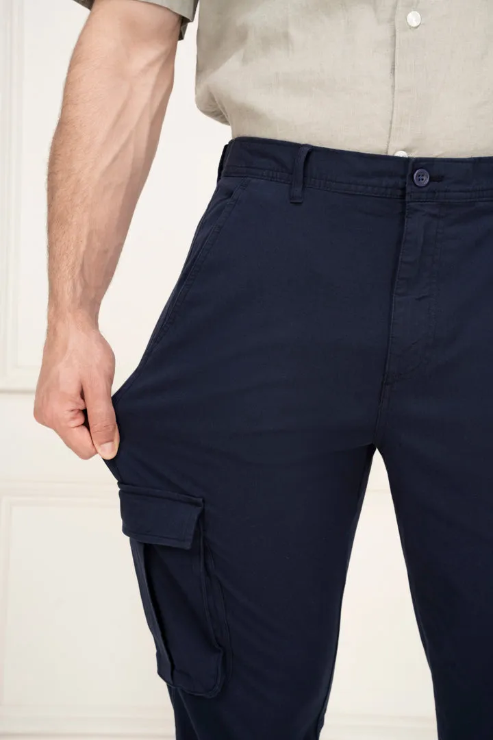 Navy Blue Slim Fit Stretch Cargo Trousers