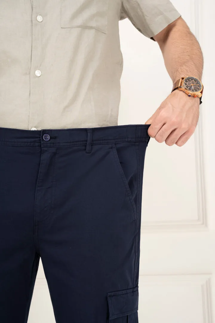 Navy Blue Slim Fit Stretch Cargo Trousers