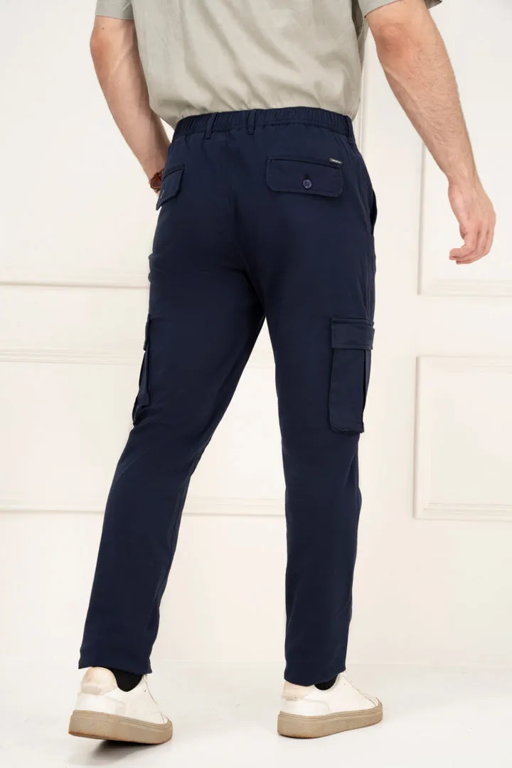 Navy Blue Slim Fit Stretch Cargo Trousers