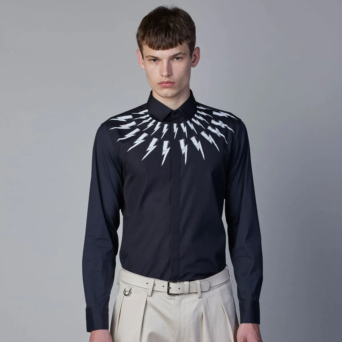 Neil Barrett black Fair-Isle Thunderbolt Shirt