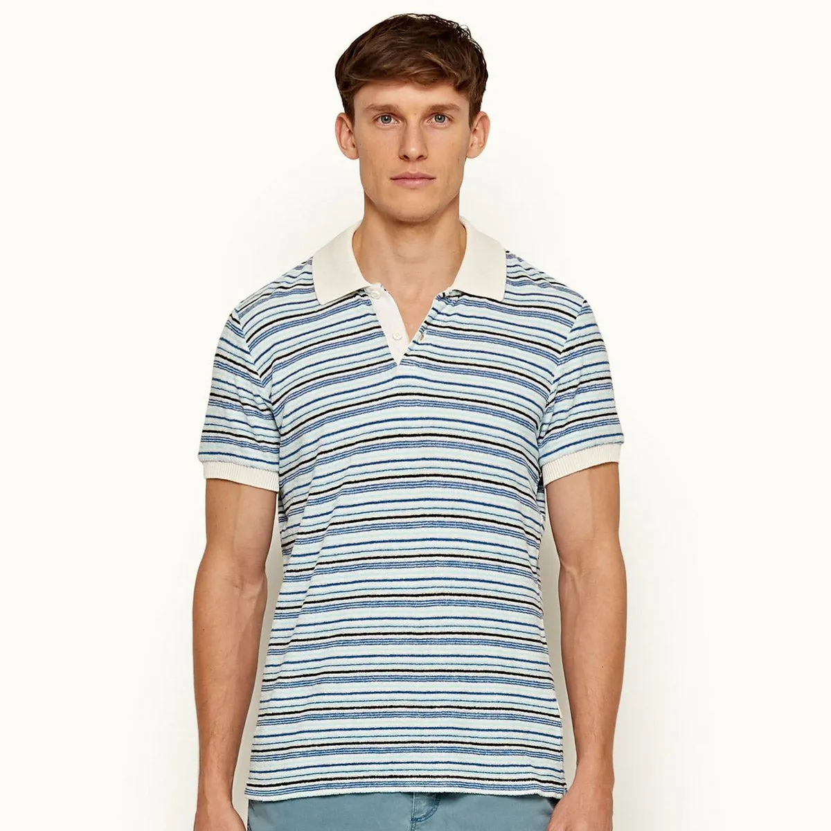 Orlebar Brown Jarrett Montauk Stripe Mineral/Navy Polo Shirt