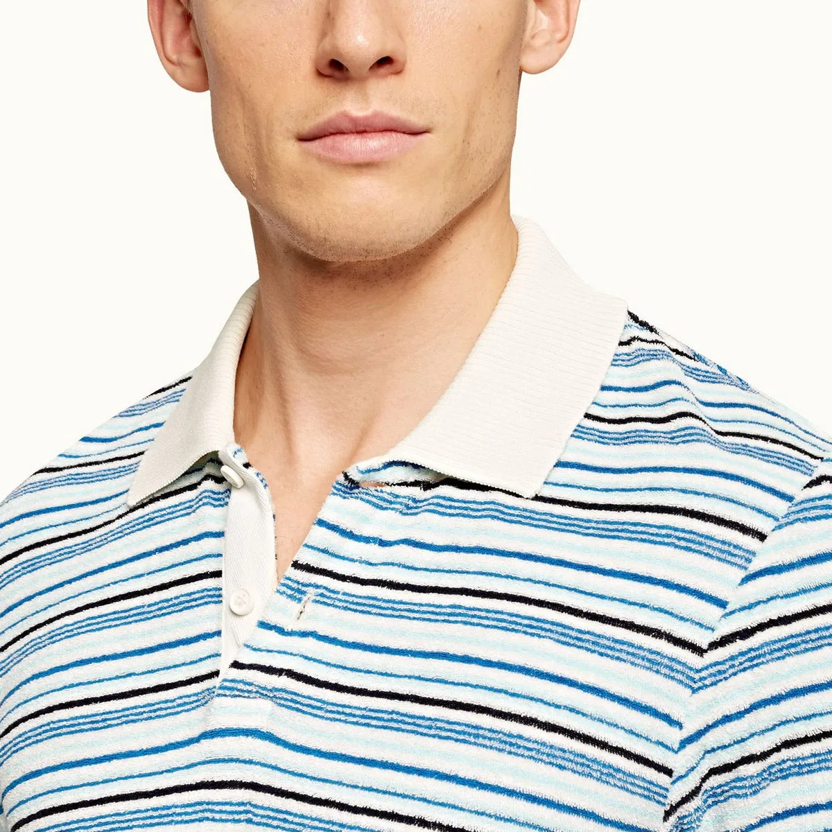 Orlebar Brown Jarrett Montauk Stripe Mineral/Navy Polo Shirt