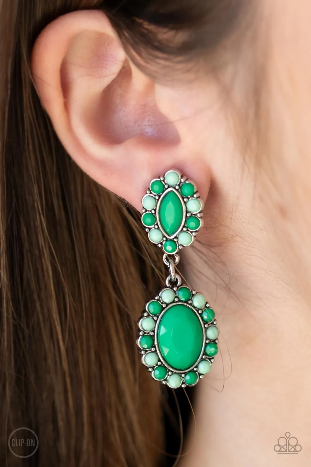 Paparazzi Green Clip-On Earrings - Positively Pampered Collection