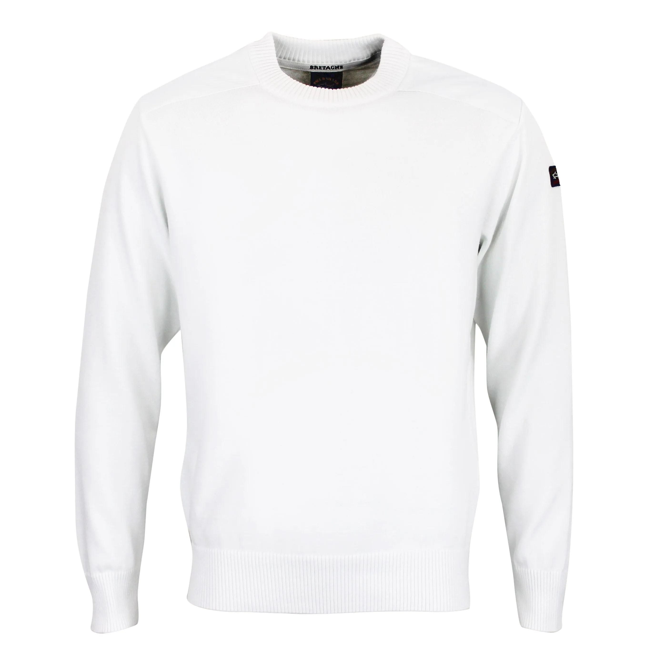 Paul & Shark Crew Neck Tonal Panel Cotton Jumper White