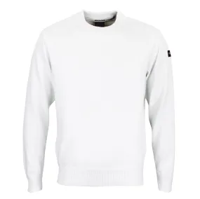 Paul & Shark Crew Neck Tonal Panel Cotton Jumper White