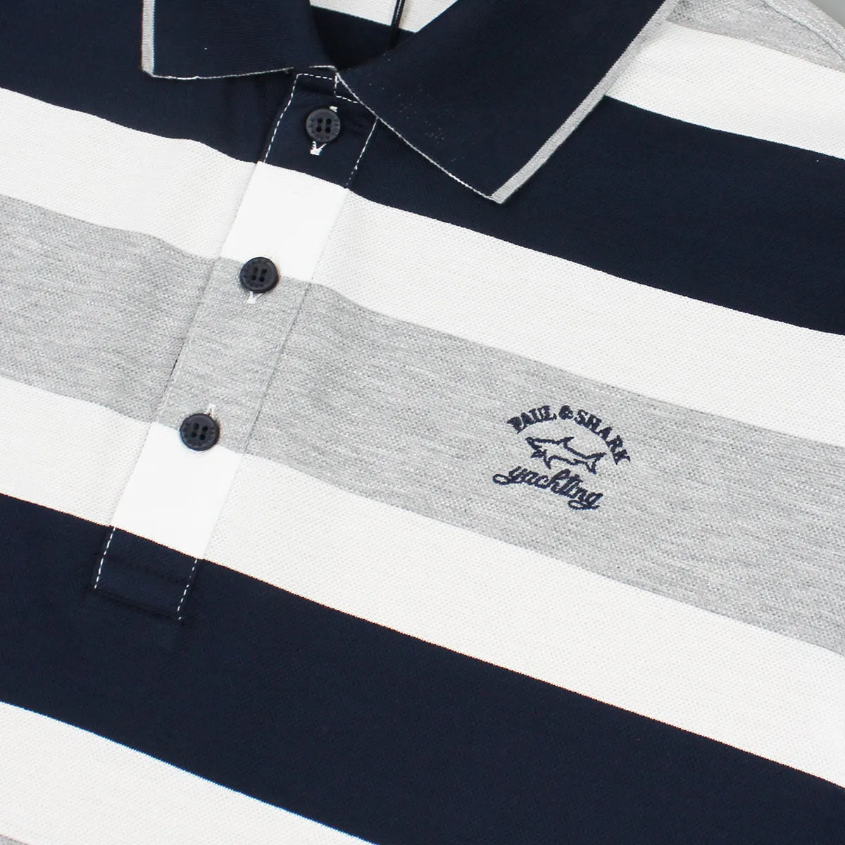 Paul & Shark - White Grey Navy Striped Polo Shirt