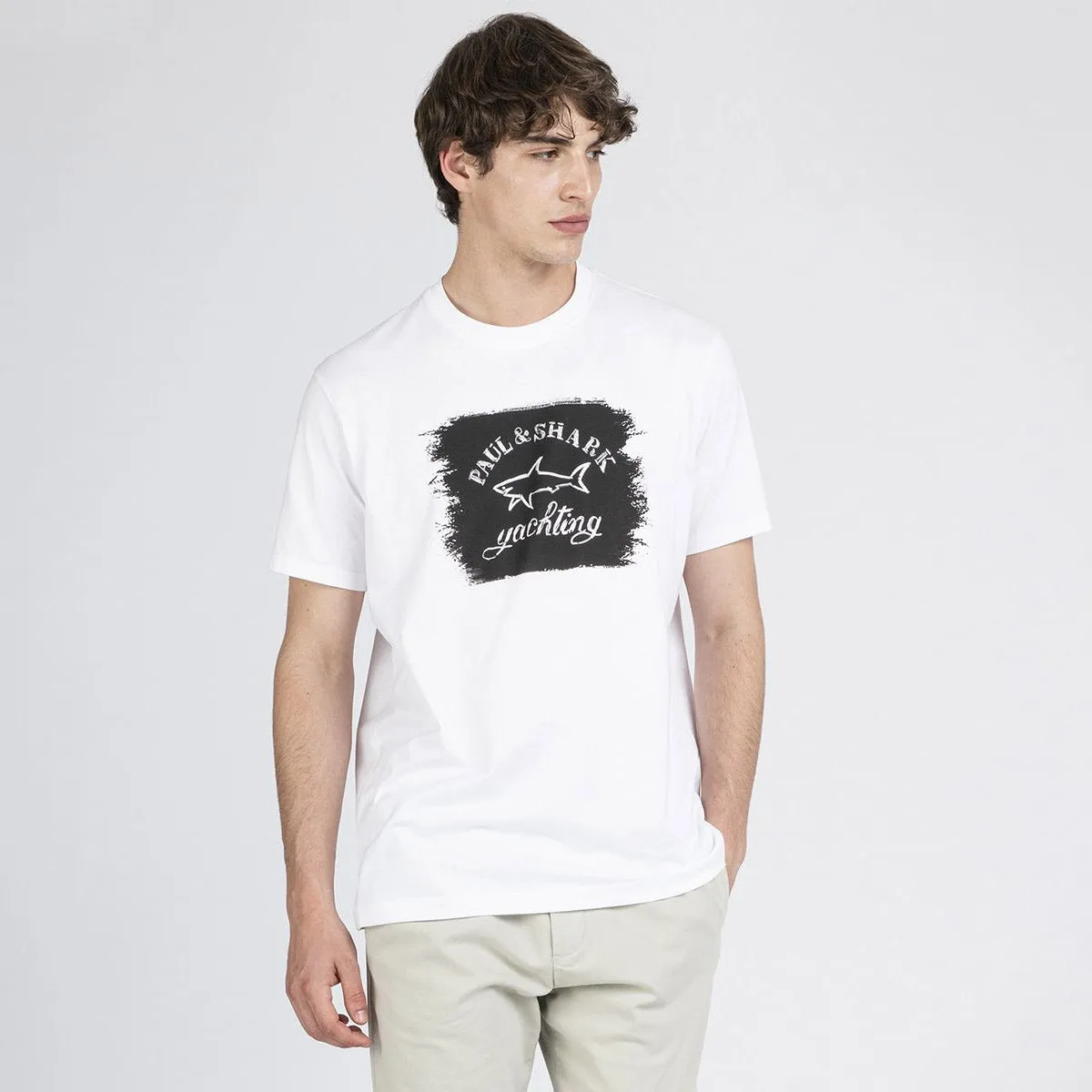 Paul & Shark white printed brushed logo t-shirt.