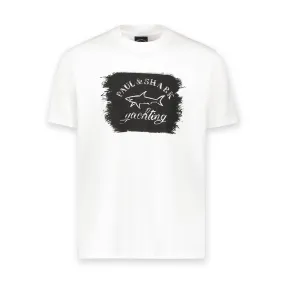 Paul & Shark white printed brushed logo t-shirt.