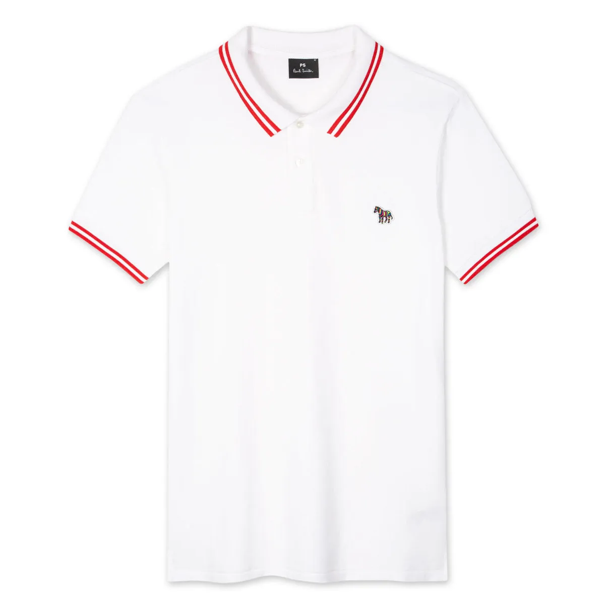 Paul Smith polo shirt with tipped zebra pattern in white.