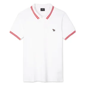 Paul Smith polo shirt with tipped zebra pattern in white.