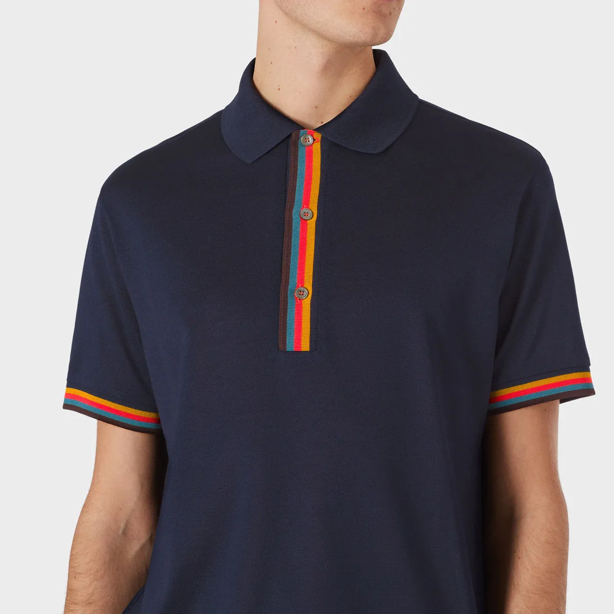 Paul Smith - Slim Fit Polo Shirt in Navy, featuring 'Artist Stripe' design