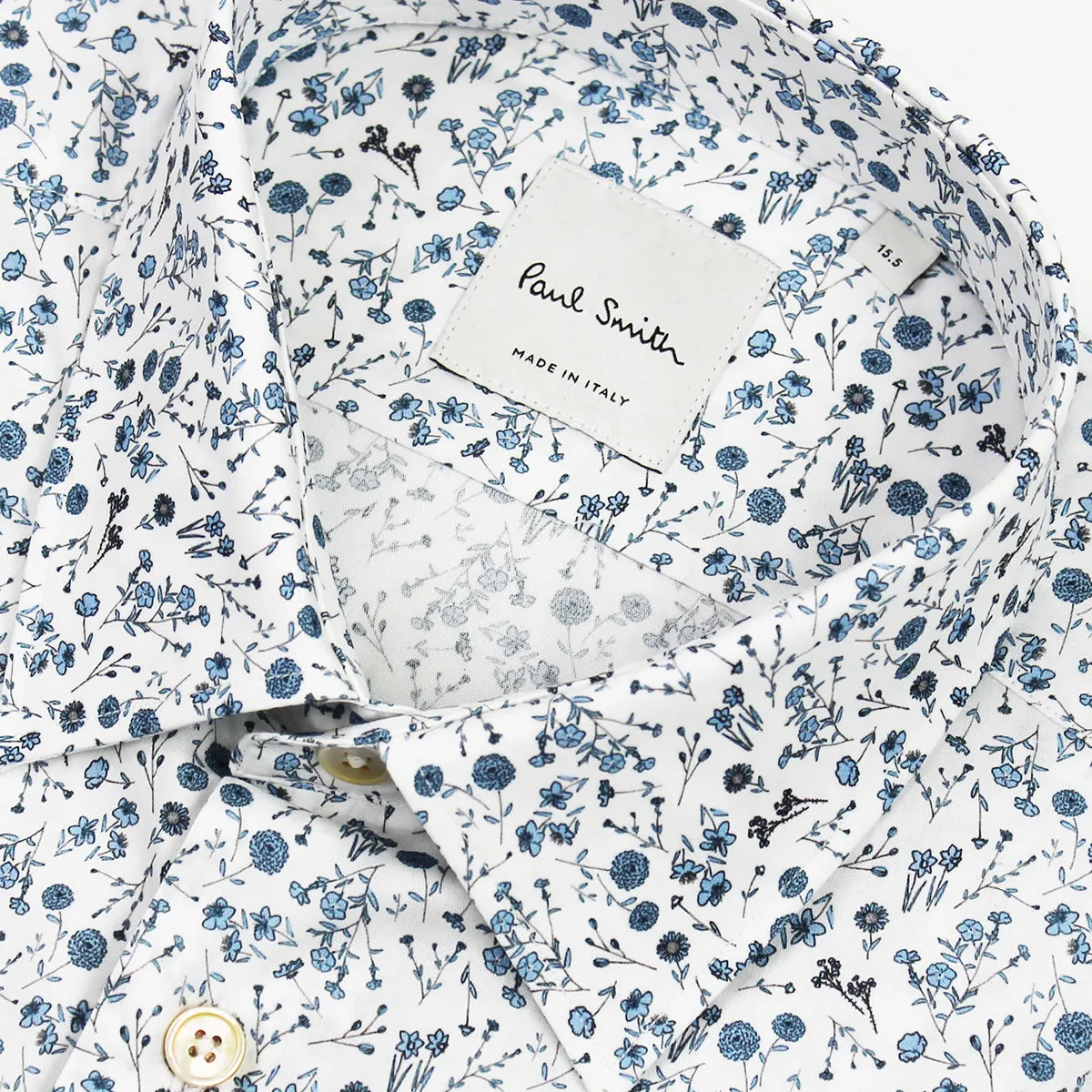 Paul Smith White Floral Shirt with Artist Stripe Cuff