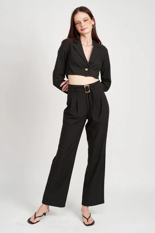 Pleated trousers with side detail and belt